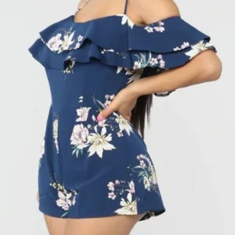 Iris Floral Romper Womens Small Navy Romantic Coquette Flirty Soft Girl Festival - Picture 3 of 3